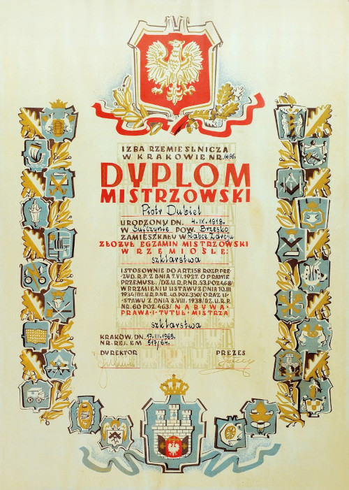 Dyplom mistrzowski Piotra Dubiela - 1965 r.